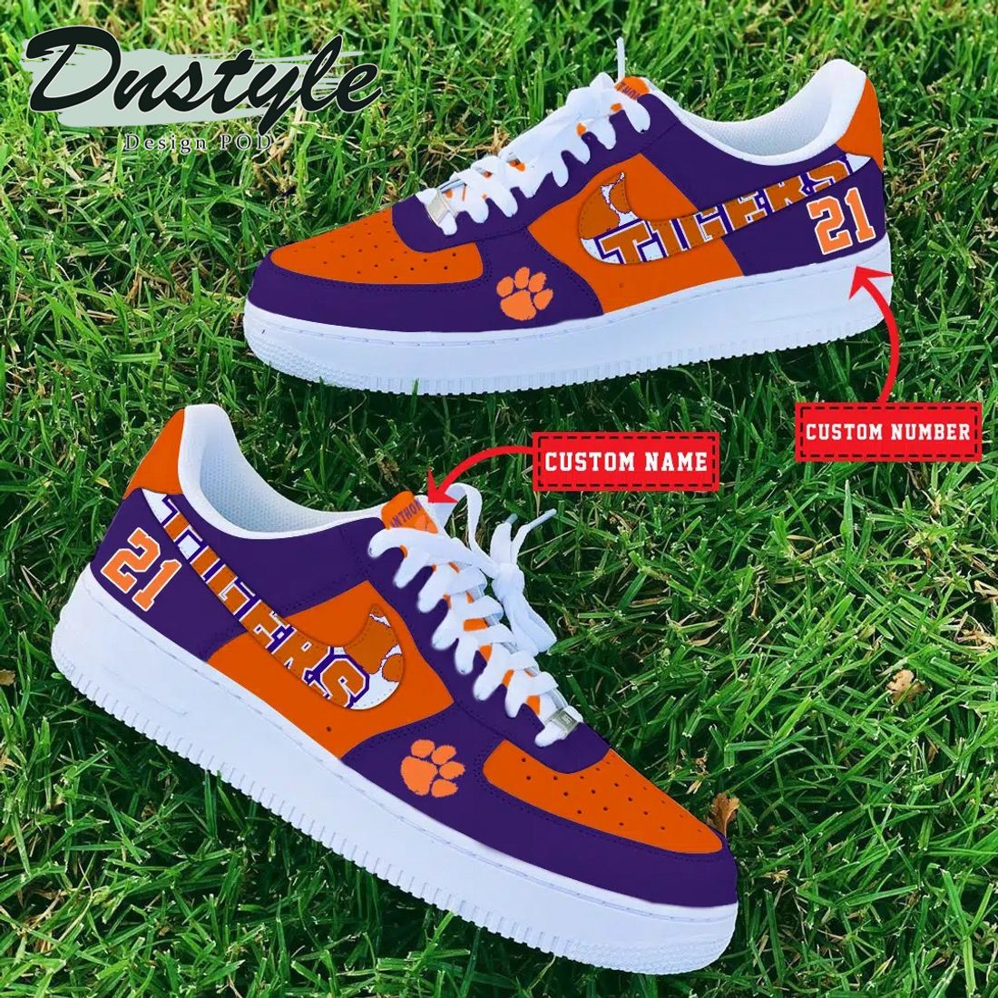 NCAA Clemson Tigers Personalized Name Number Nike Air Force 1 Sneakers