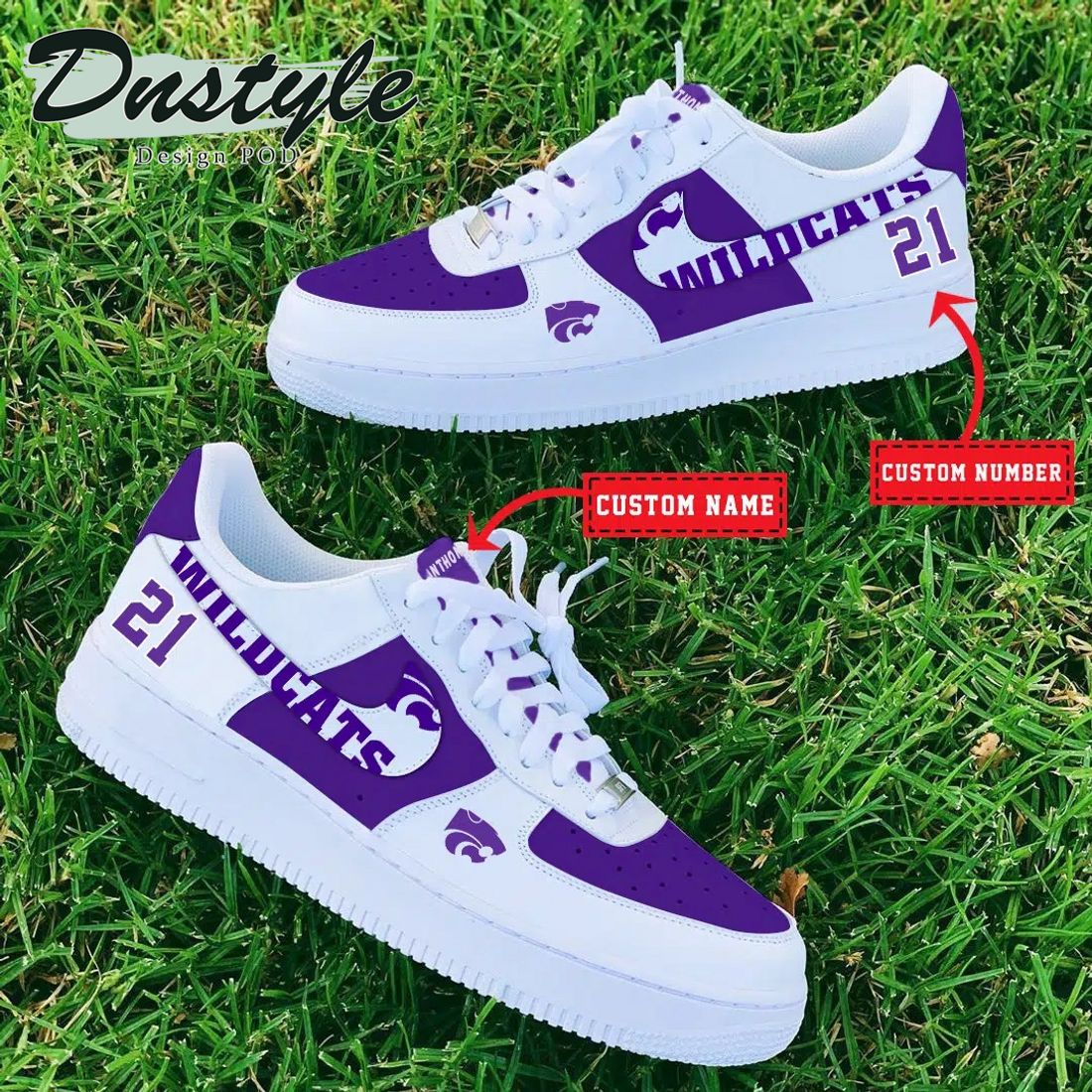 NCAA Kansas State Wildcats Personalized Name Number Nike Air Force 1 Sneakers