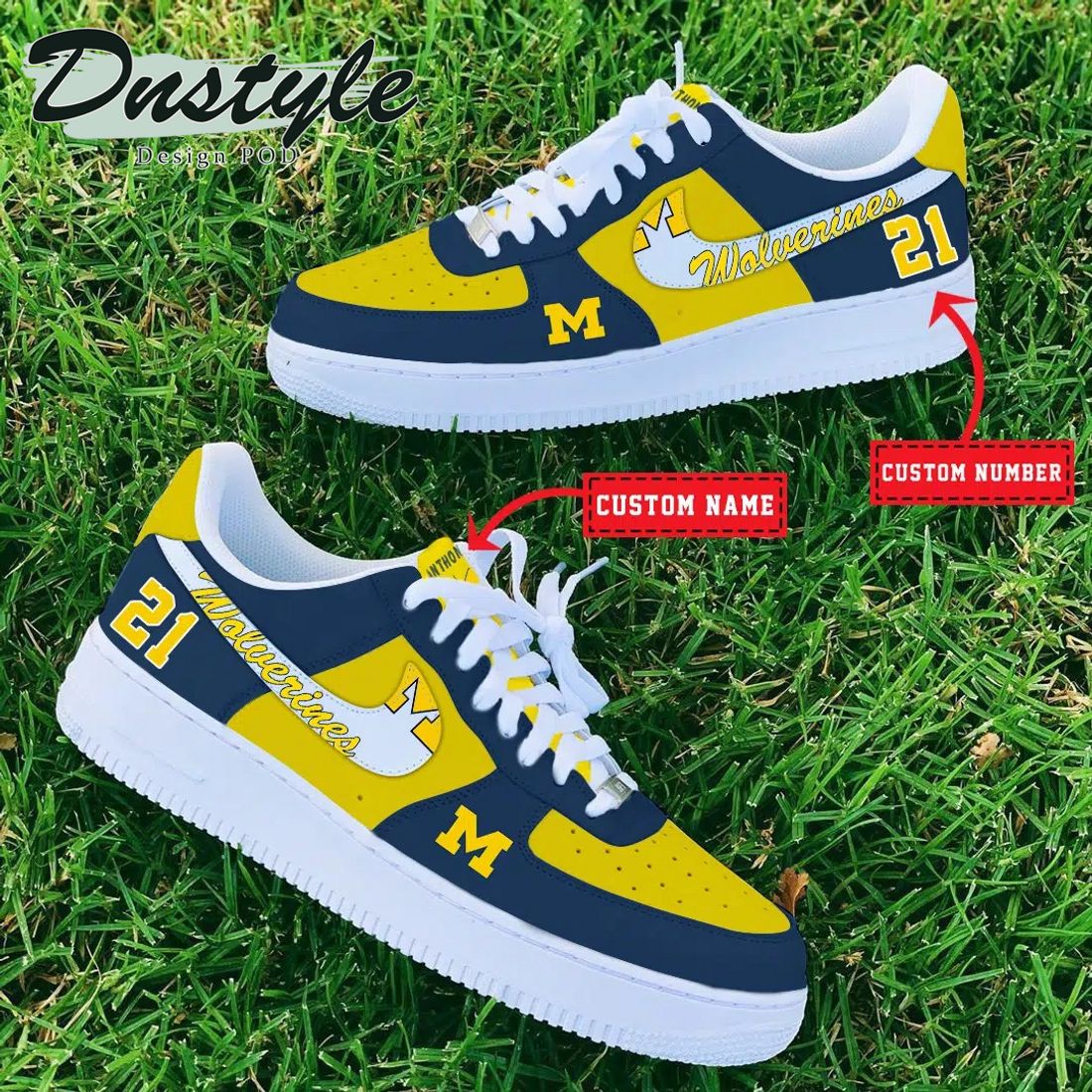 NCAA Michigan Wolverines Personalized Name Number Nike Air Force 1 Sneakers