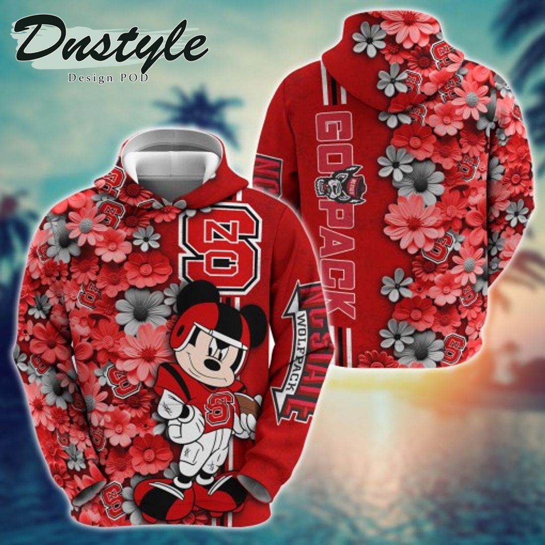 NCAA NC State Wolfpack Math Mickey Mouse Line Stripe Flower 3D Hoodie