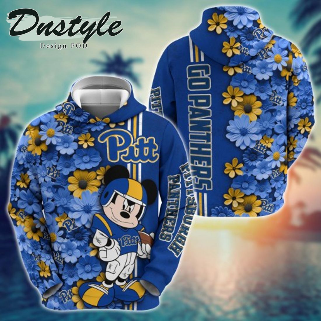 NCAA Pittsburgh Panthers Math Mickey Mouse Line Stripe Flower 3D Hoodie