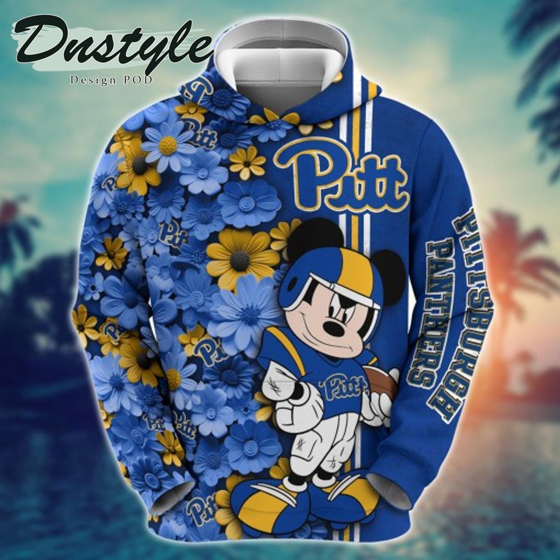 NCAA Pittsburgh Panthers Math Mickey Mouse Line Stripe Flower 3D Hoodie