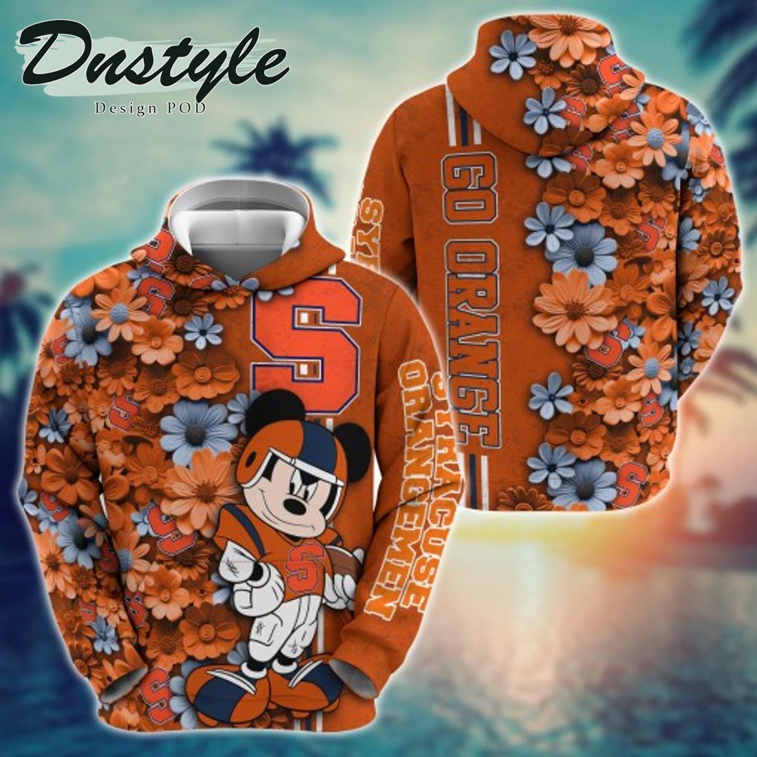 NCAA Syracuse Orange Mickey Mouse Line Stripe Flower 3D Hoodie