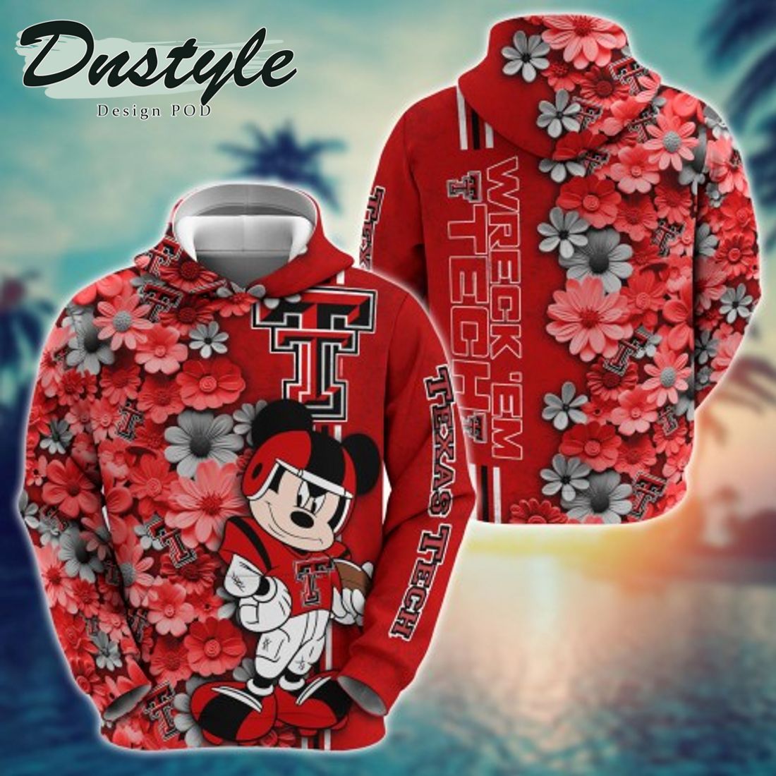 NCAA SMU Mustangs Math Mickey Mouse Line Stripe Flower 3D Hoodie