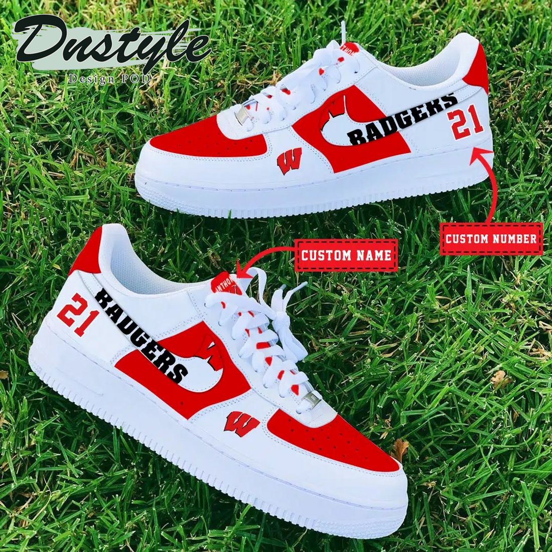 NCAA Wisconsin Badgers Personalized Name Number Nike Air Force 1 Sneakers