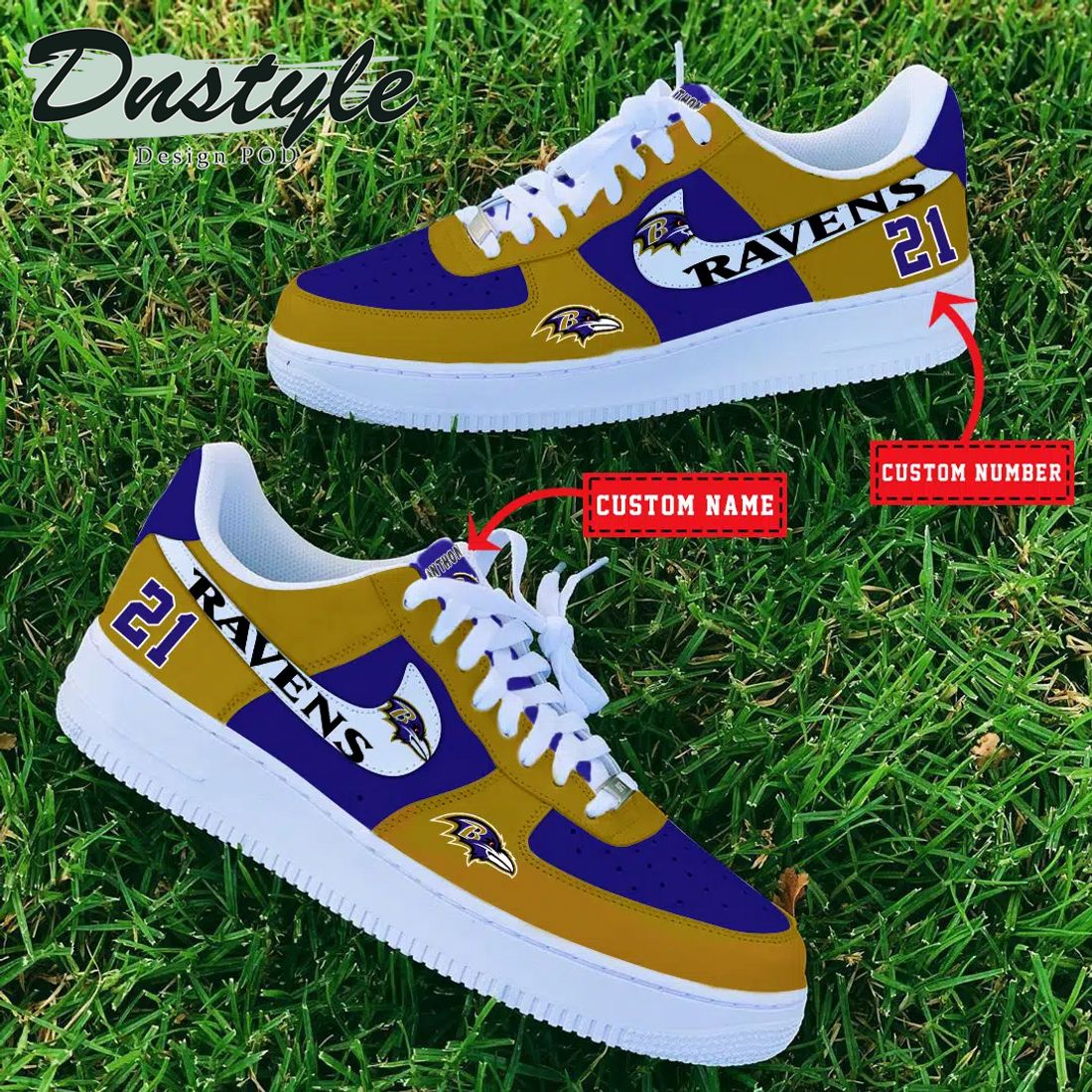 NFL Baltimore Ravens Air Force 1 Custom Name And Number Sneaker