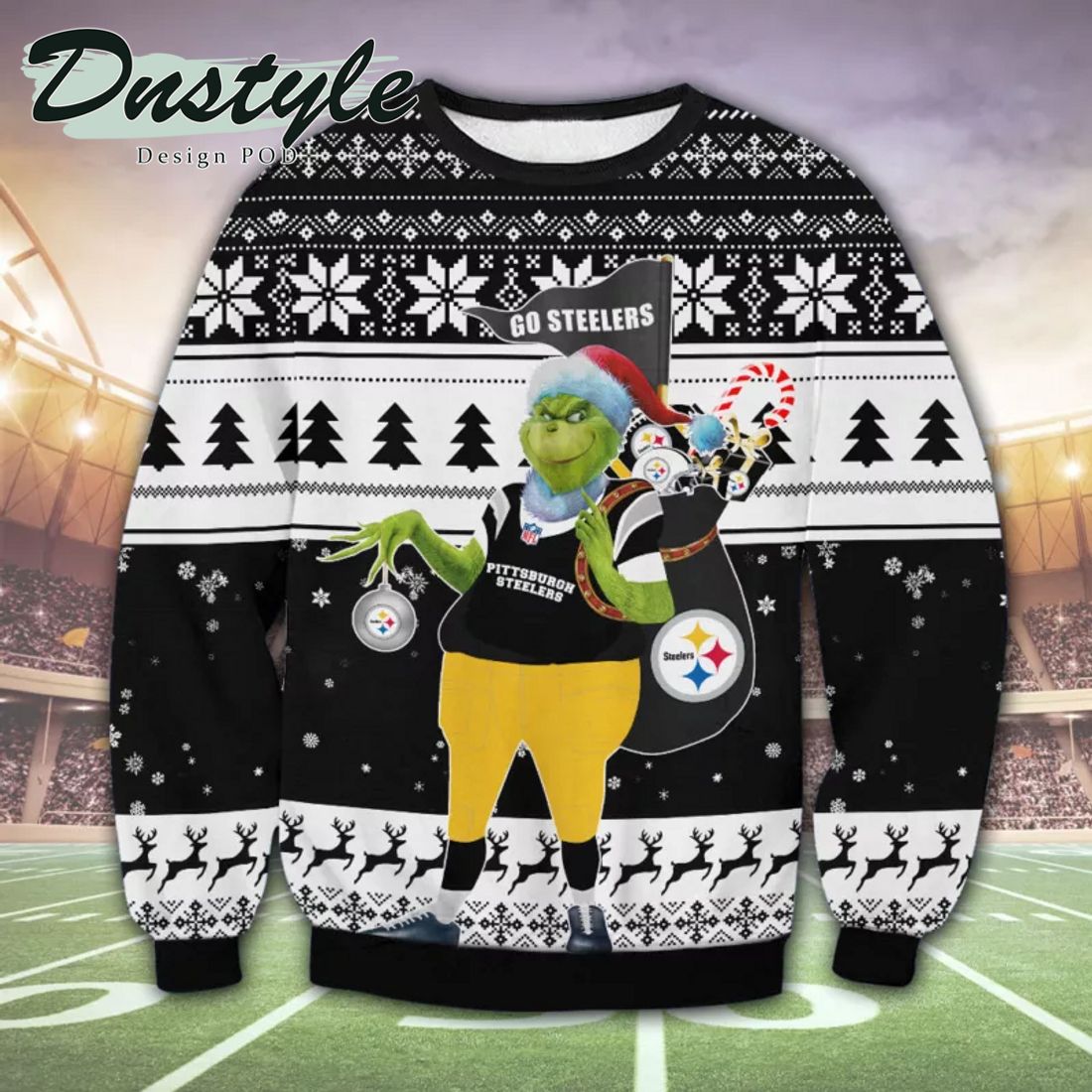 Pittsburgh Steelers NFL Grinch Santa Hat Ugly Christmas Sweater