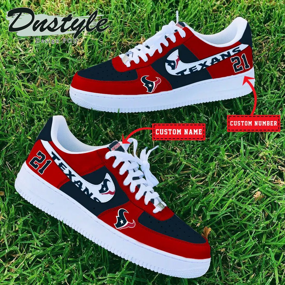 NFL Houston Texans Air Force 1 Custom Name And Number Sneaker