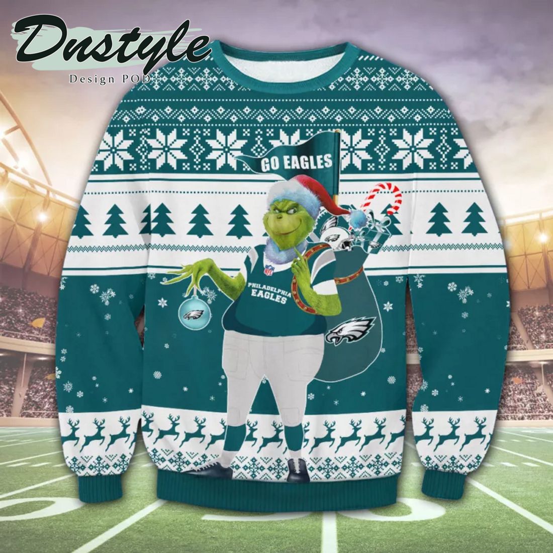 Philadelphia Eagles NFL Grinch Santa Hat Ugly Christmas Sweater