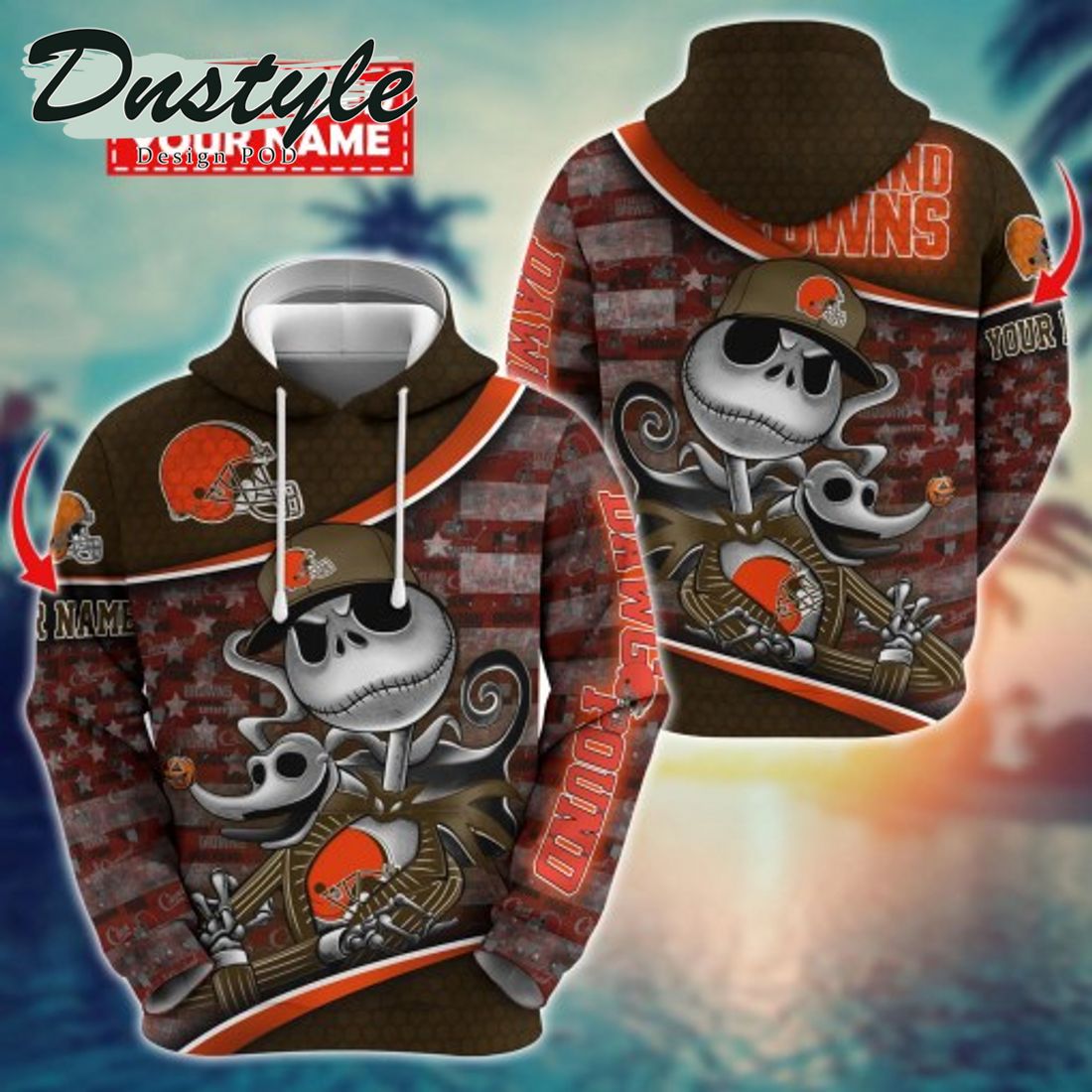 NFL Cleveland Browns Math Jack Skellington Custom Name Halloween 3D Hoodie