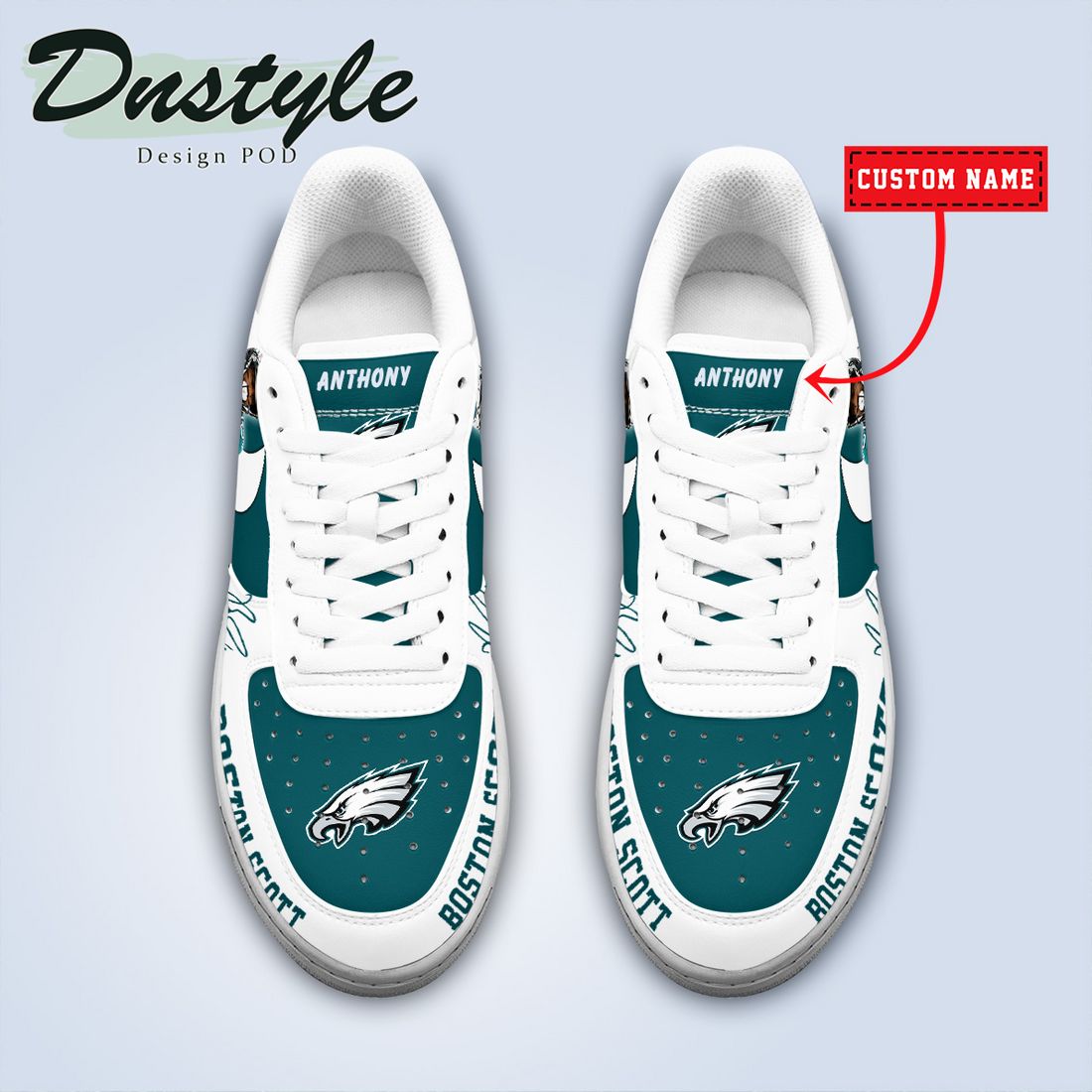 Boston Scott Philadelphia Eagles NFL Custom Name Signature Nike Air Force Shoes
