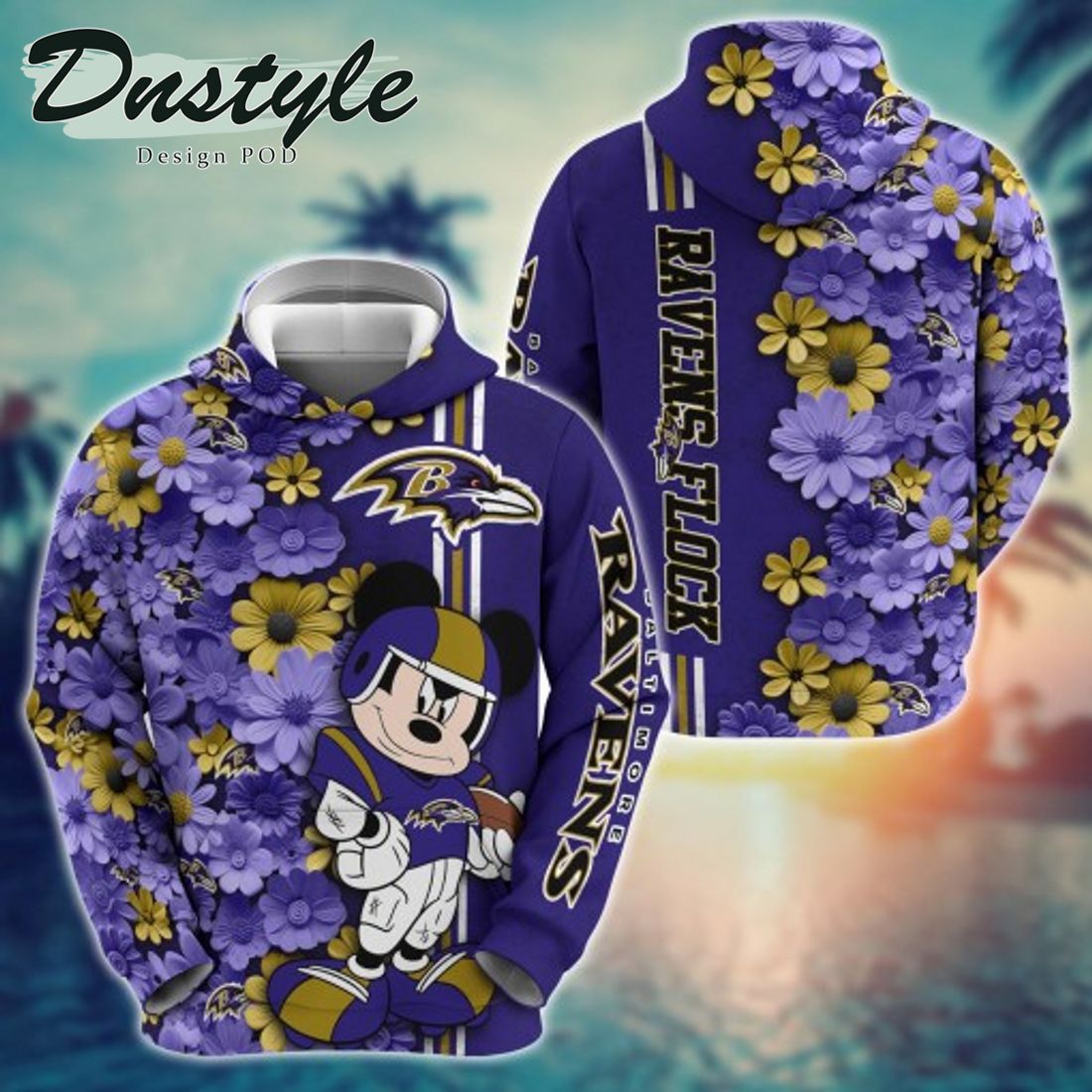 NFL Baltimore Ravens Math Mickey Mouse Line Stripe Flower 3D Hoodie