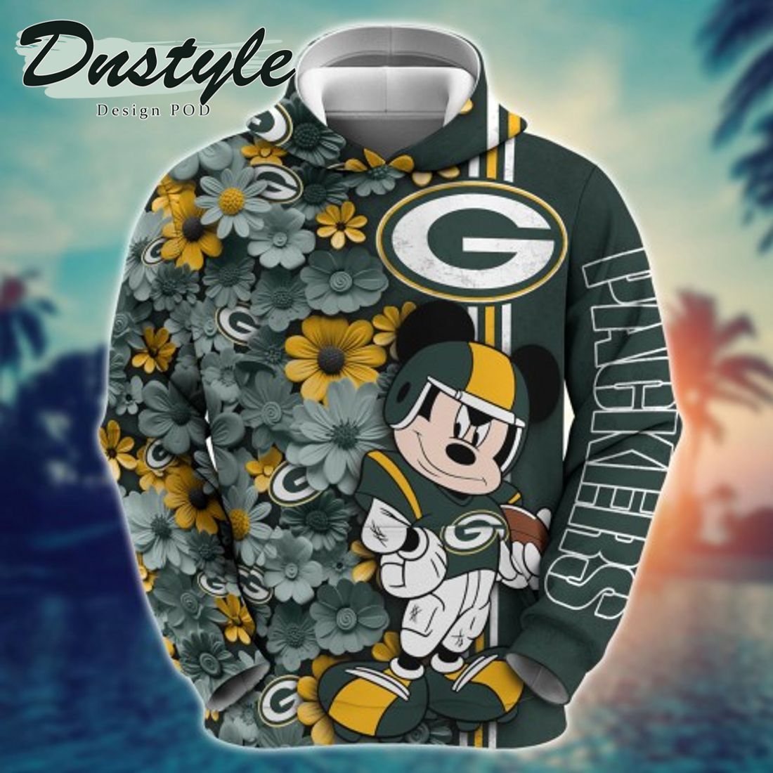 NFL Green Bay Packers Math Mickey Mouse Line Stripe Flower 3D Hoodie