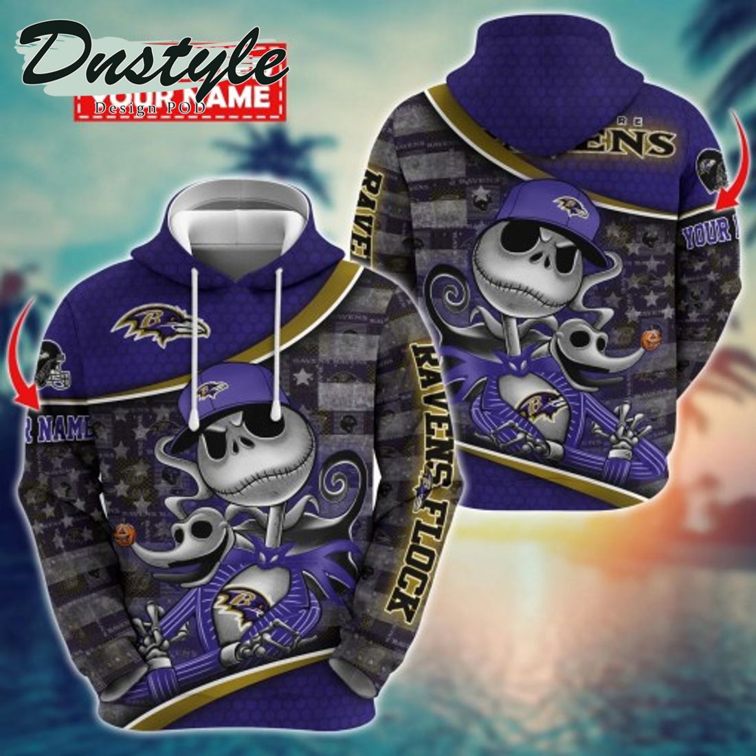 NFL Baltimore Ravens Math Jack Skellington Custom Name Halloween 3D Hoodie