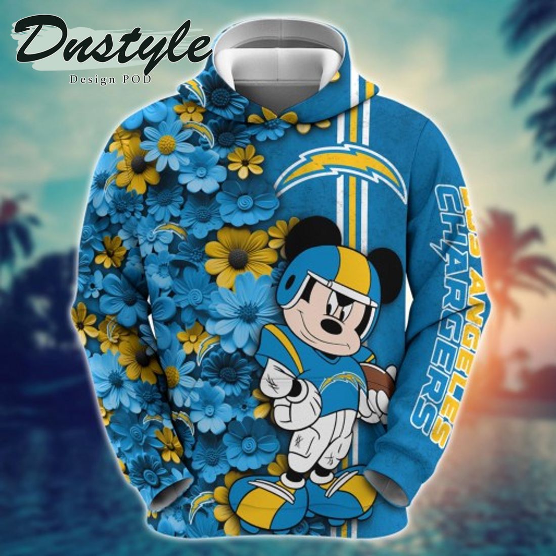 NFL Los Angeles Chargers Math Mickey Mouse Line Stripe Flower 3D Hoodie