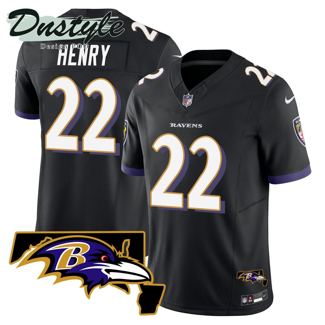 Derrick Henry Baltimore Ravens Maryland Patch Vapor Black Alternate Jersey
