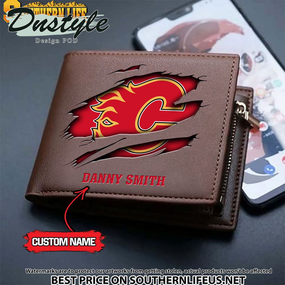 Calgary Flames NHL Custom Leather Wallet