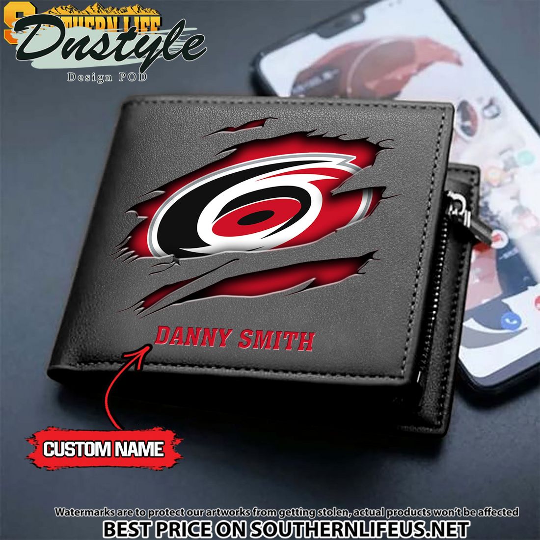 Carolina Hurricanes NHL Custom Leather Wallet