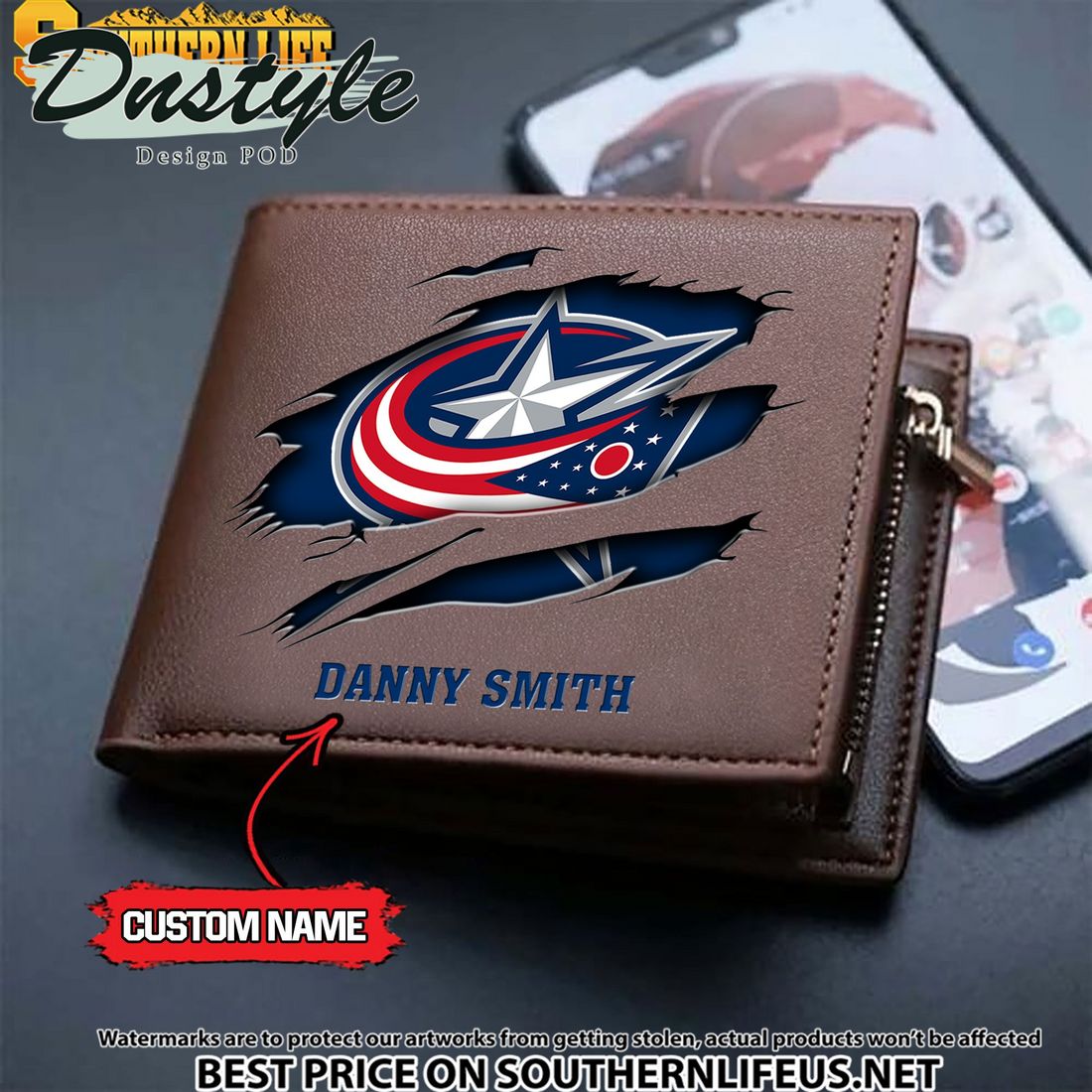 Columbus Blue Jackets NHL Custom Leather Wallet
