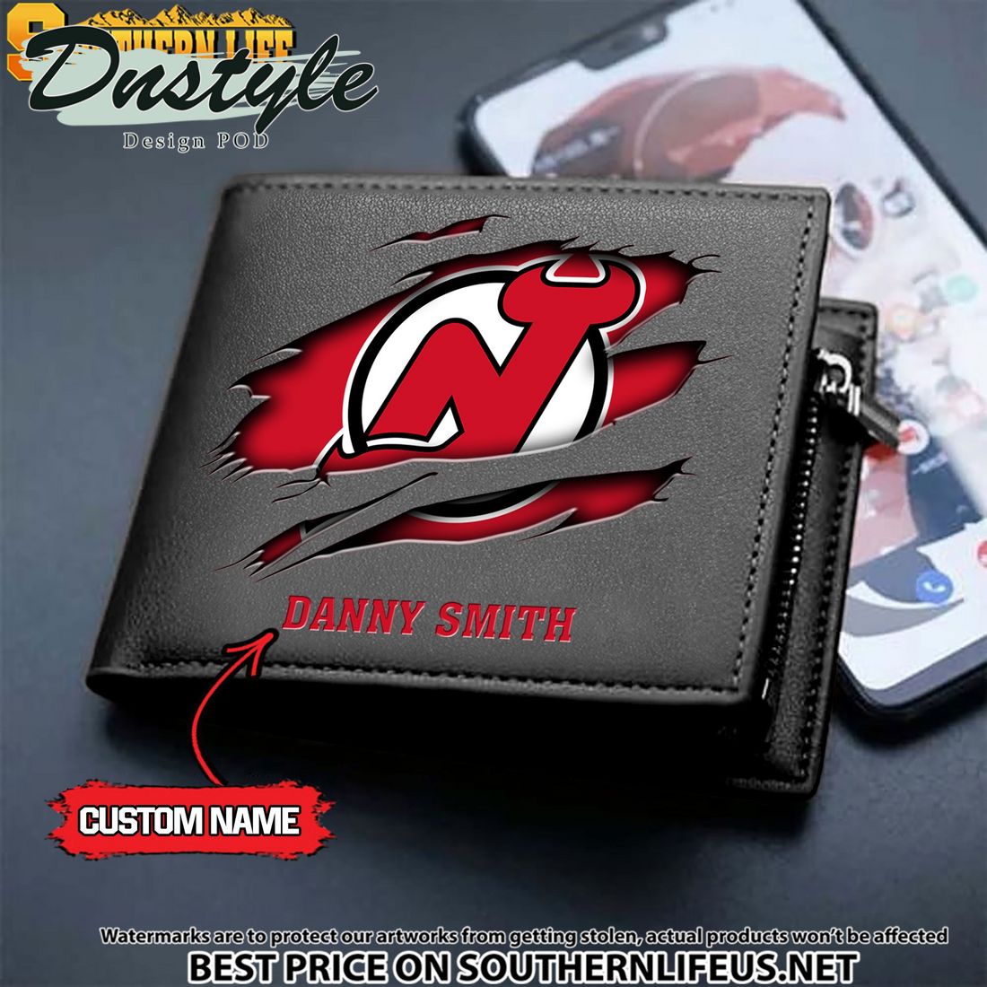 New Jersey Devils NHL Custom Leather Wallet