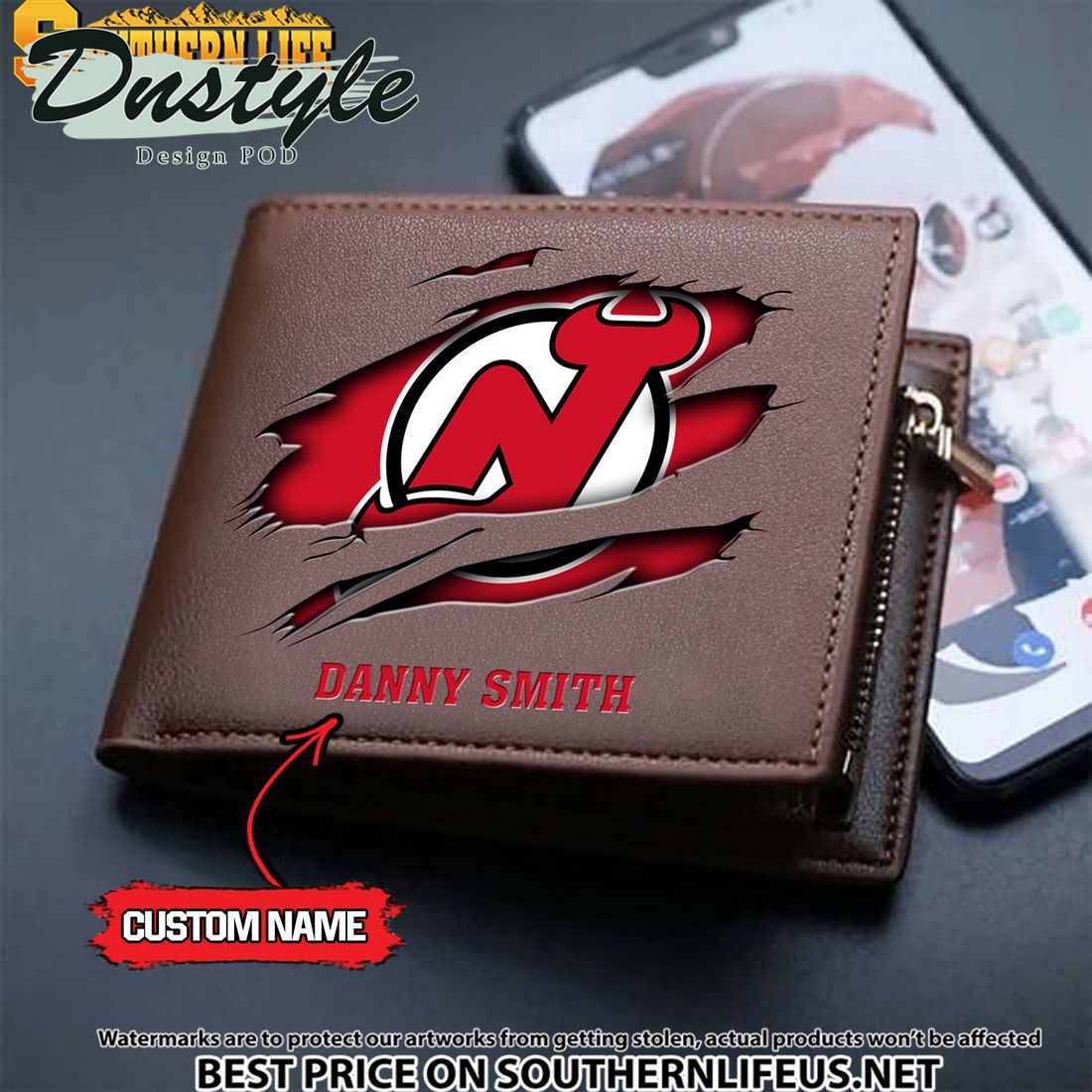 New Jersey Devils NHL Custom Leather Wallet