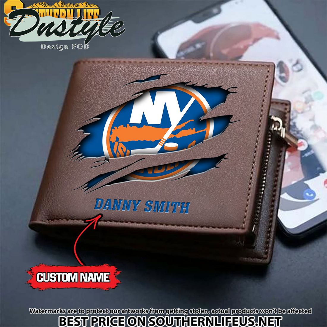 New York Islanders NHL Custom Leather Wallet