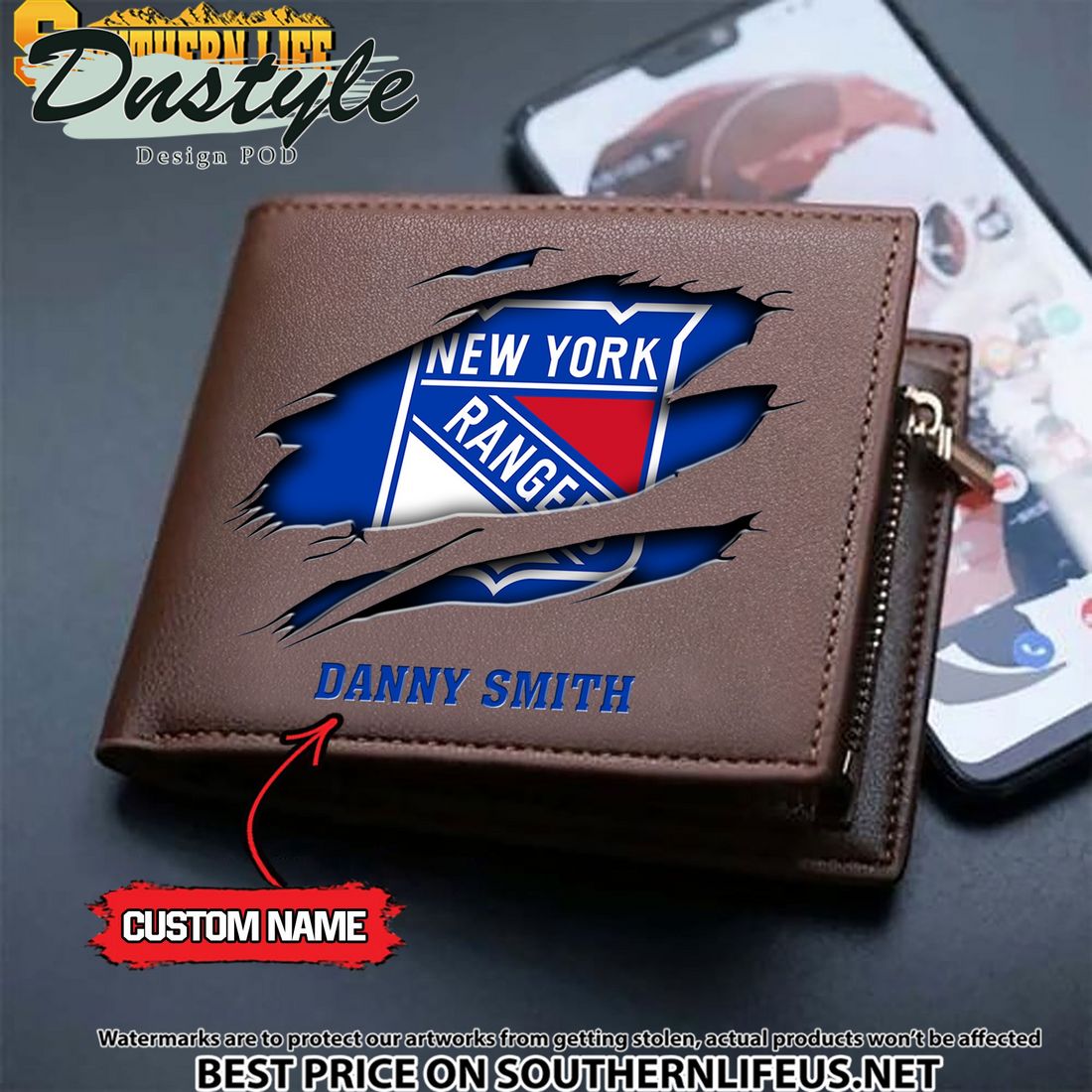 New York Rangers NHL Custom Leather Wallet