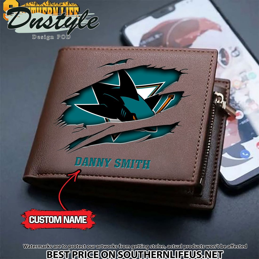 San Jose Sharks NHL Custom Leather Wallet