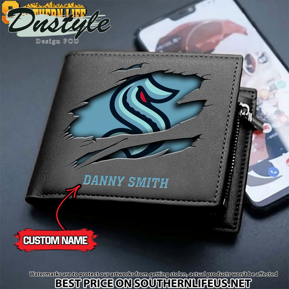 Seattle Kraken NHL Custom Leather Wallet