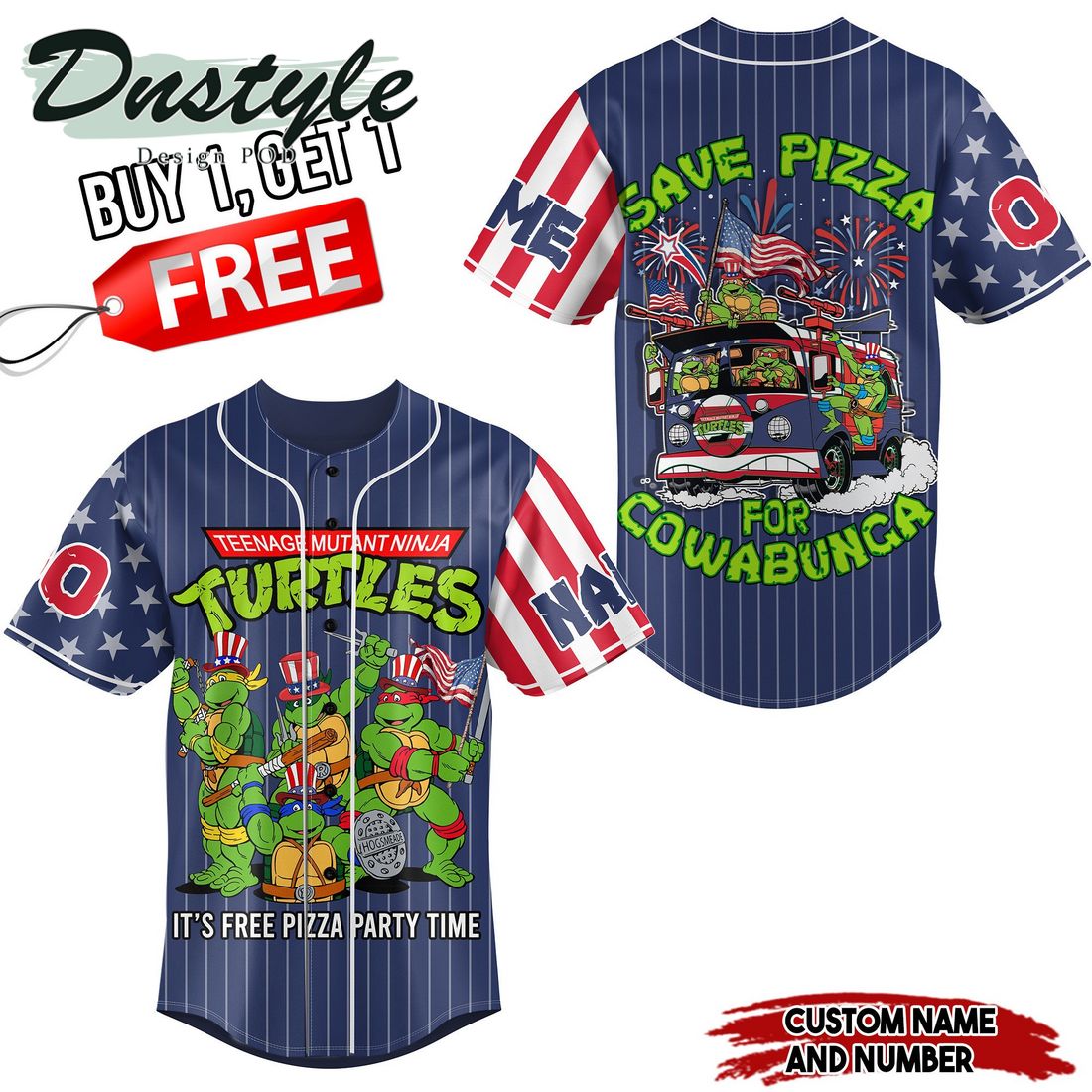 Teenage Mutant Ninja Turtles it’s free pizza party time personalized baseball jersey